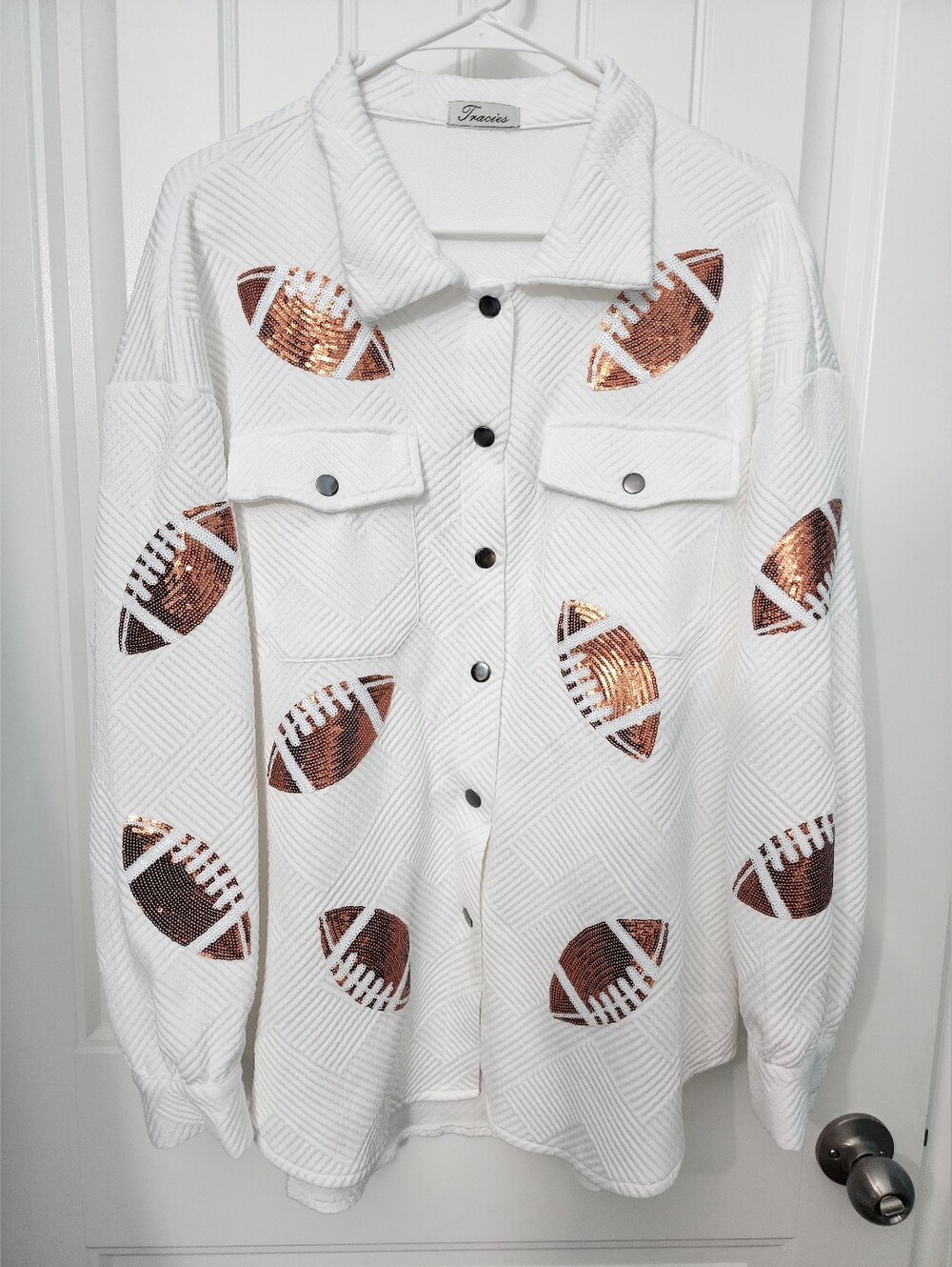 Textured Sequined Football Shacket, Size Medium - Picture 4 of 9